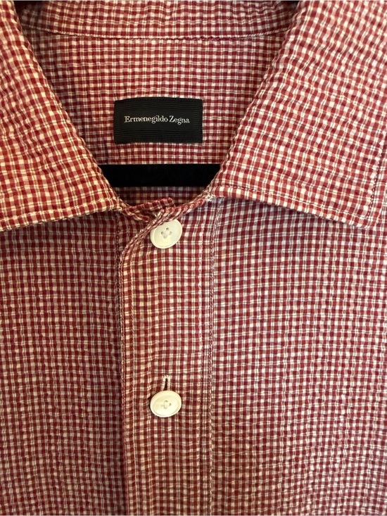Ermenegildo Zegna Other - Ermenegildo Zegna Red and White Micro-Check Button-Down Shirt